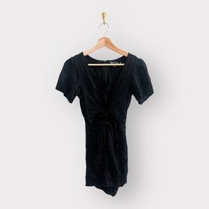 MOTEL Black Leopard Print Satin Lace Up Romper (Sz XS)